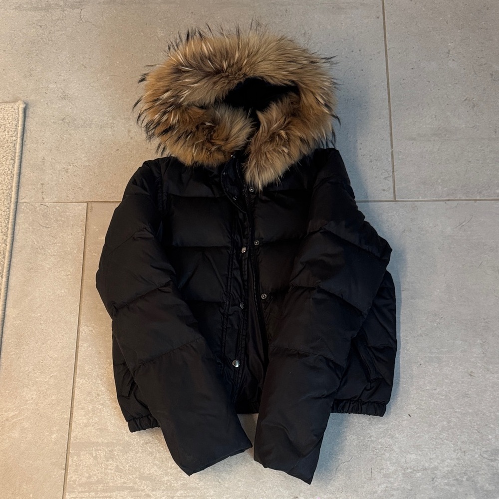 Andrew Marc Black Puffer Jacket with Fox Fur Trim